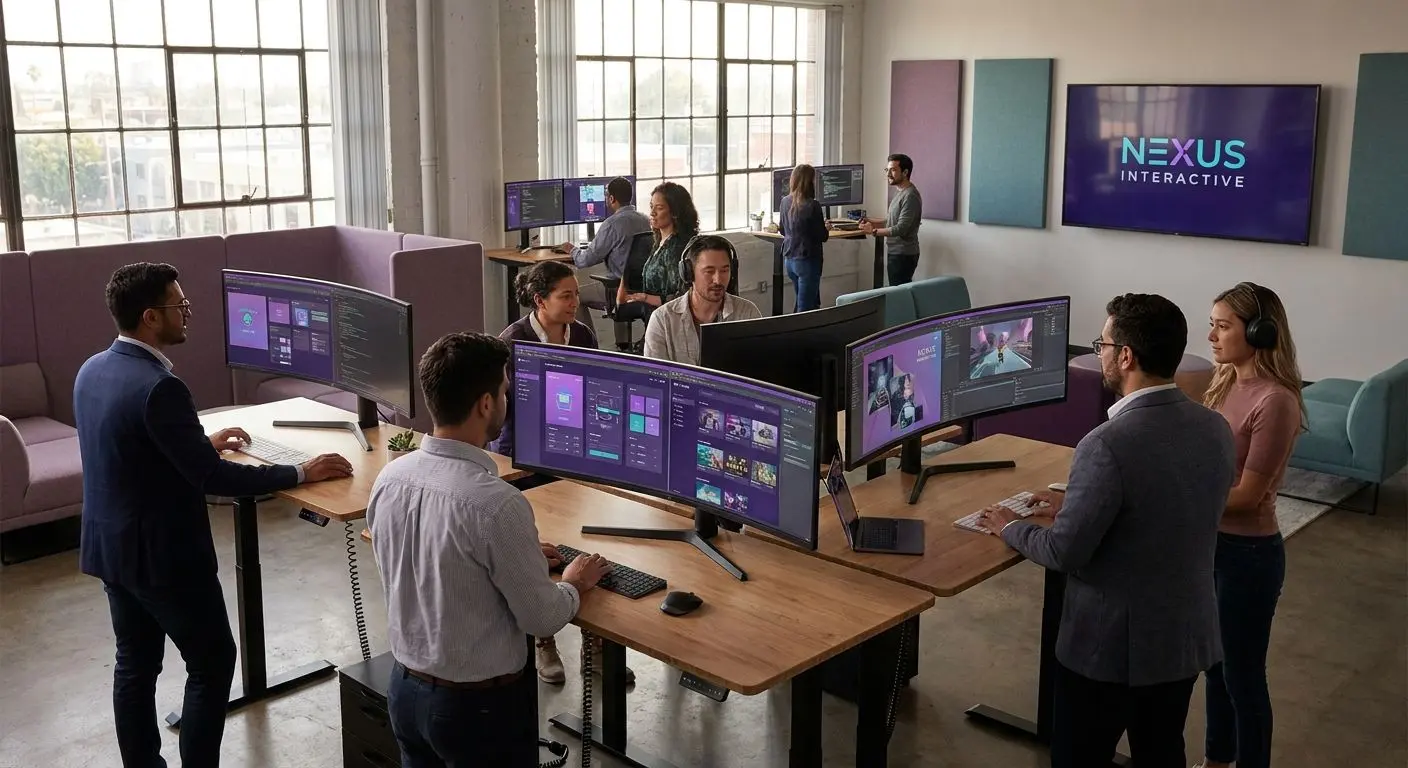 Modern corporate office team working in a digital entertainment environment