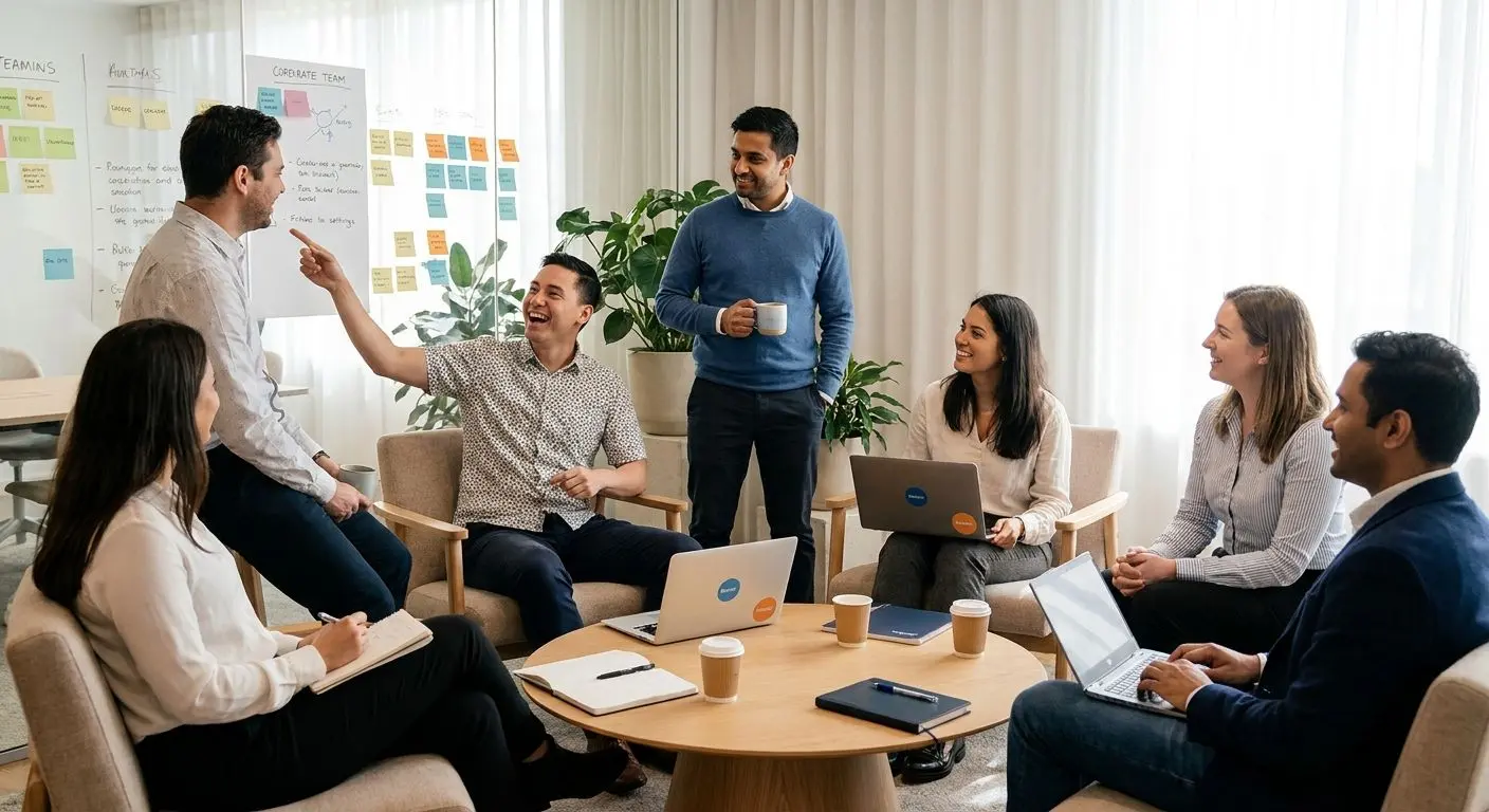 Office team collaboration and corporate culture scene