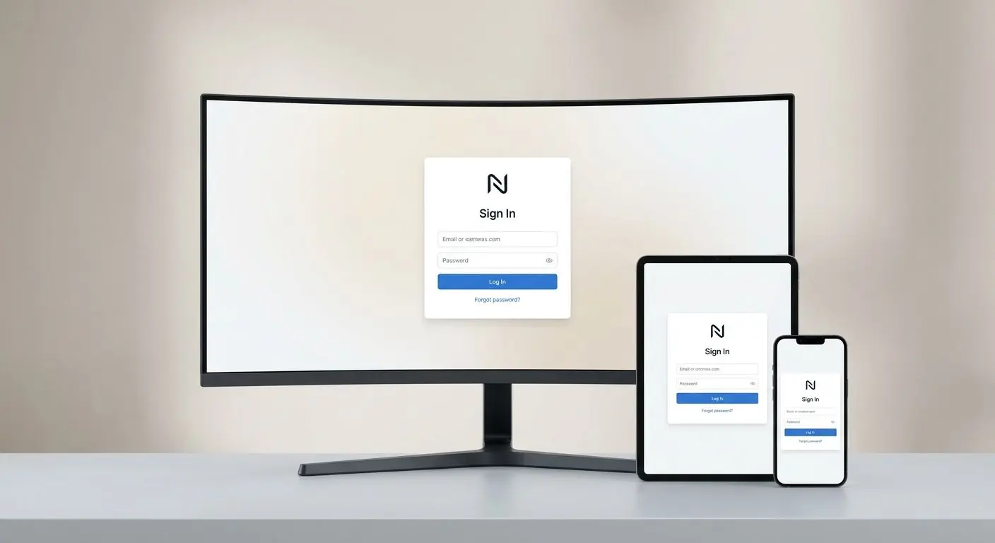 Simple PlayOJO-style login screen shown on desktop, tablet, and mobile