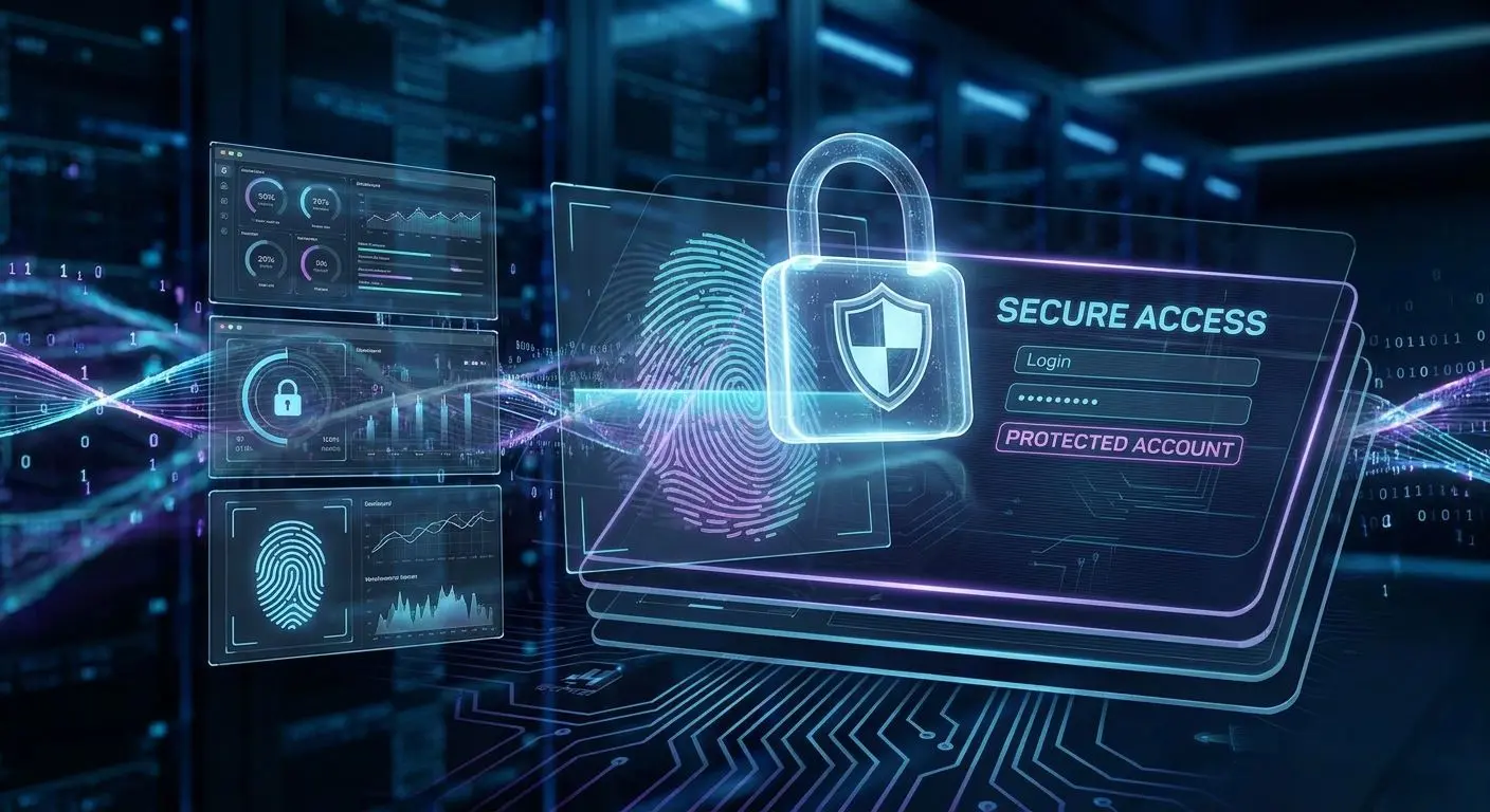 Secure login visual with lock and shield symbols