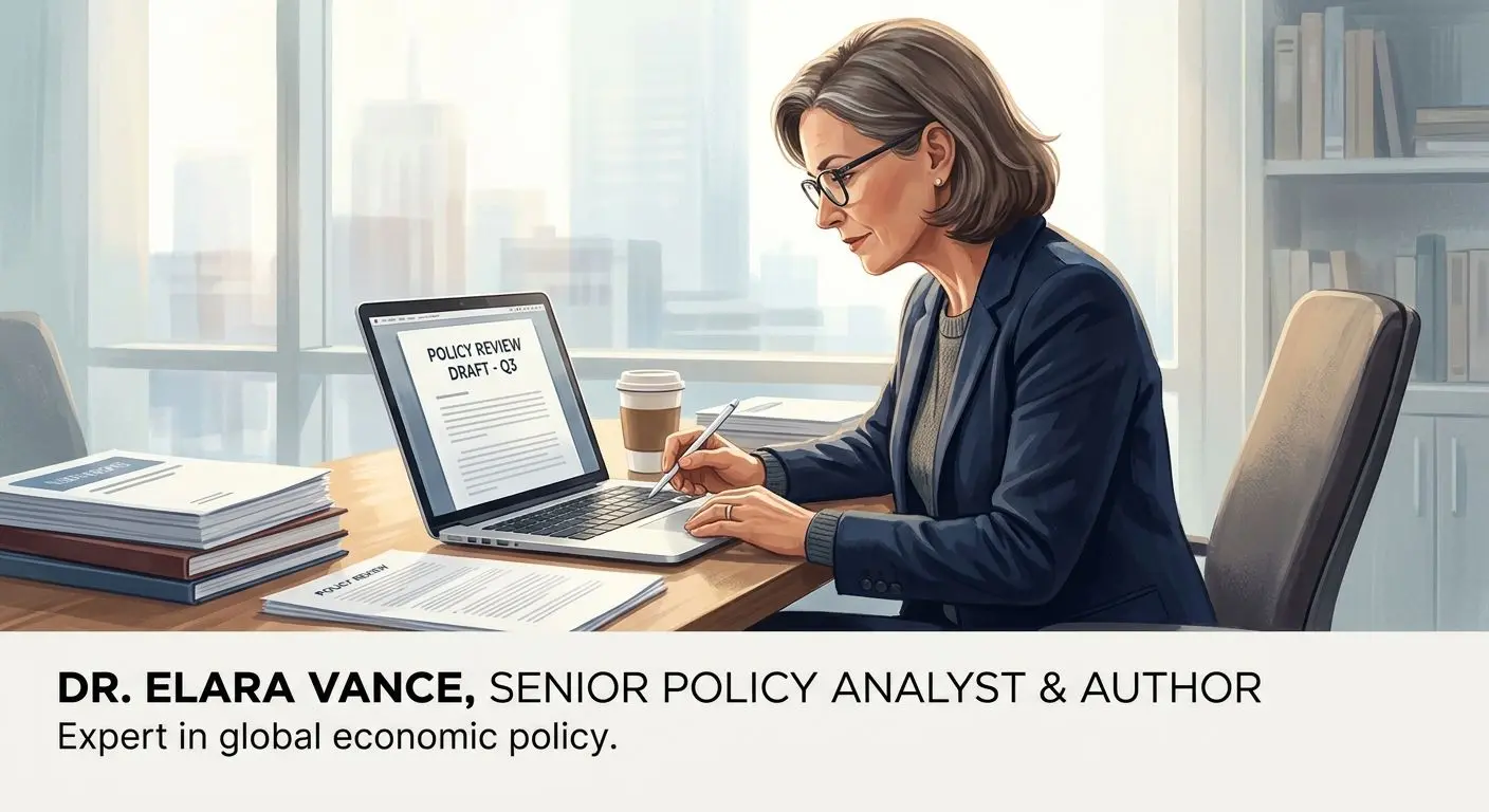 Illustration of an expert author reviewing policy documents