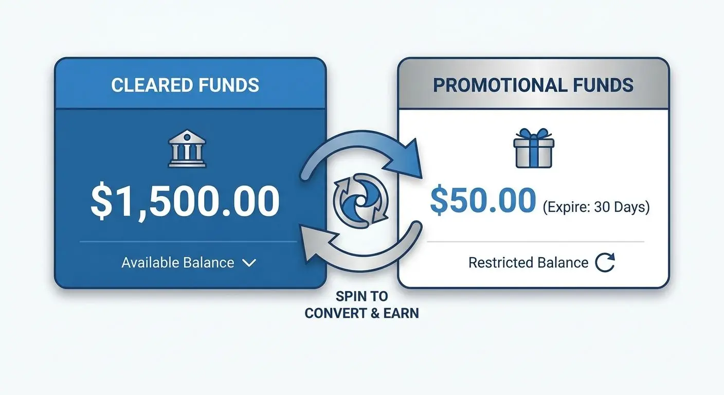 Diagram showing real money balance versus bonus balance