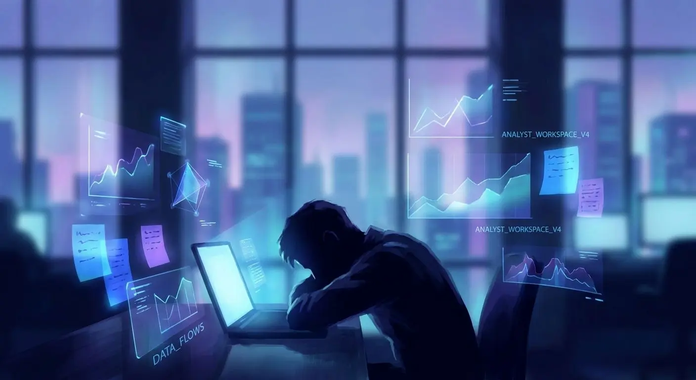 Abstract expert analyst working on bonus research at a laptop