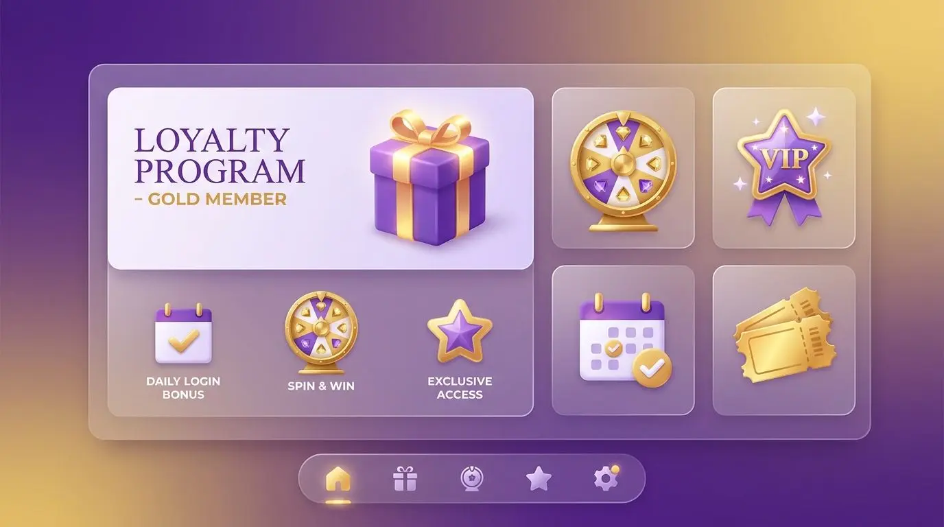 Illustration of different bonus types shown as digital reward cards