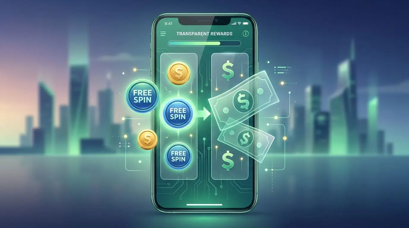 Illustration of bonus rewards converting into real cash with transparent terms