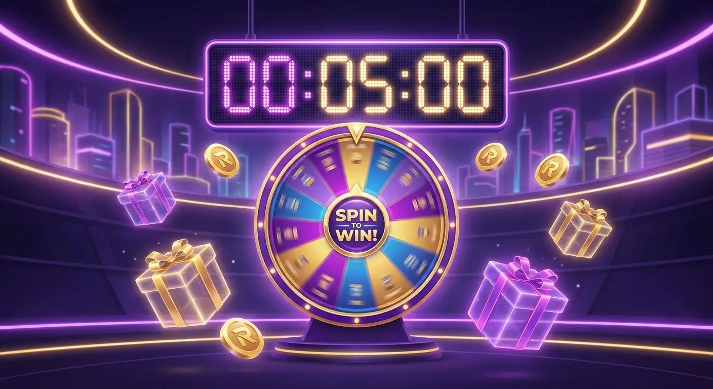 Illustration of ongoing promos with timer wheel and reward gifts