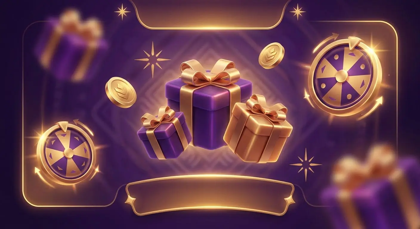 Rewards illustration with gifts coins and spins in PlayOJO style