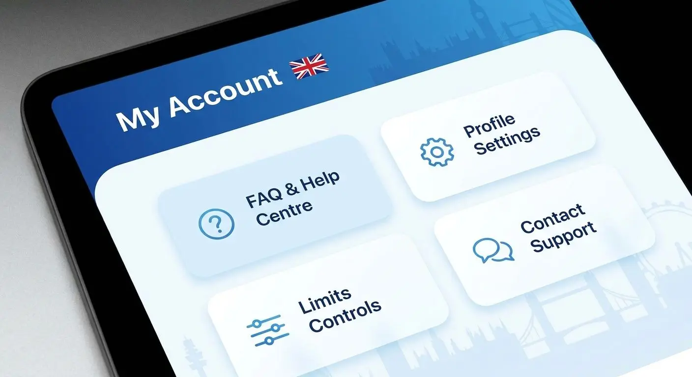 Account dashboard showing FAQ, limits and profile settings