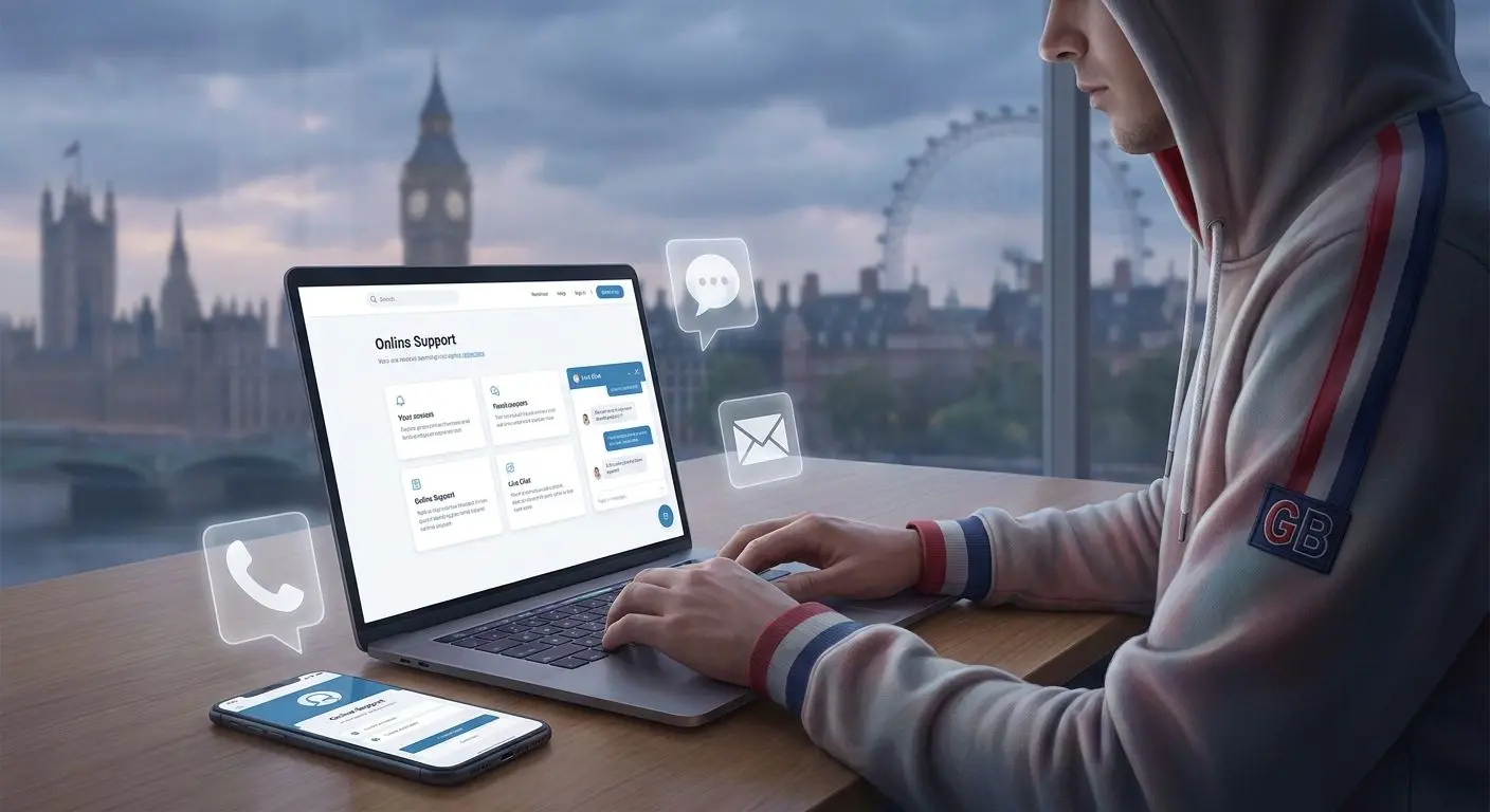 Player using PlayOJO UK support options on laptop and phone