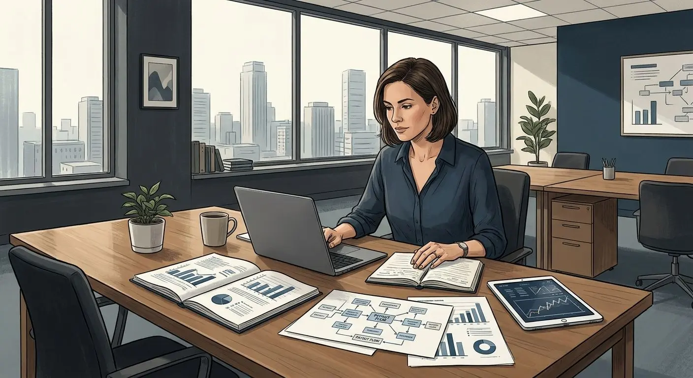Editorial image of a digital payments analyst reviewing payout data