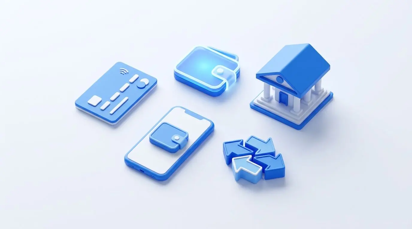 Icons showing card, wallet, bank transfer and mobile payment options