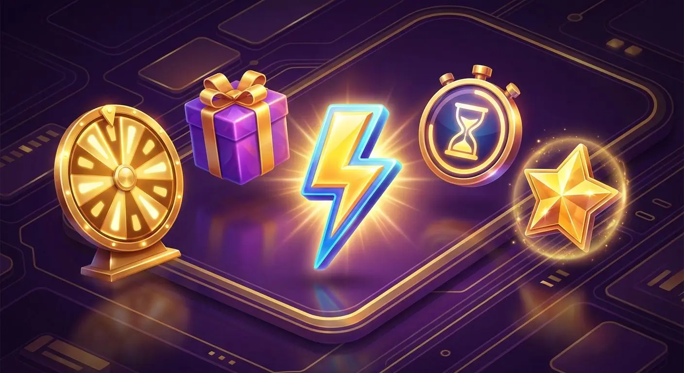 Reward icon set showing spins, gift box and instant surprise symbols
