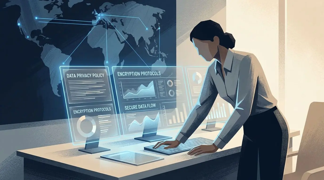 Abstract analyst reviewing privacy documents