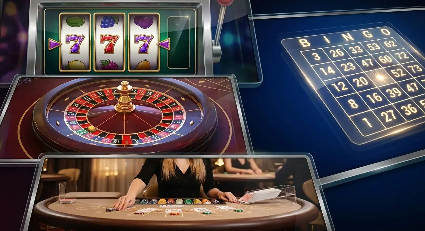 Mixed real money game categories including slots, roulette and live tables