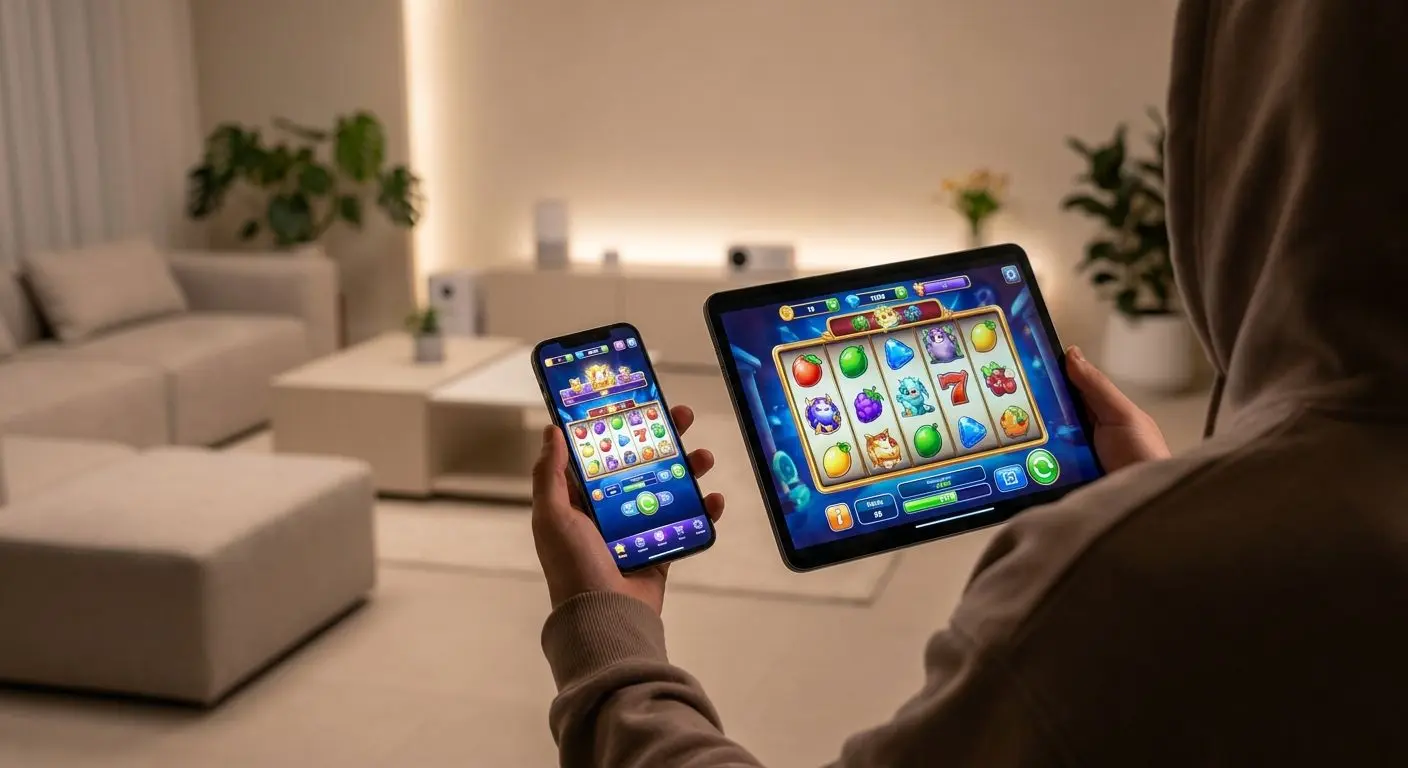 Mobile player using phone for slot-style reels