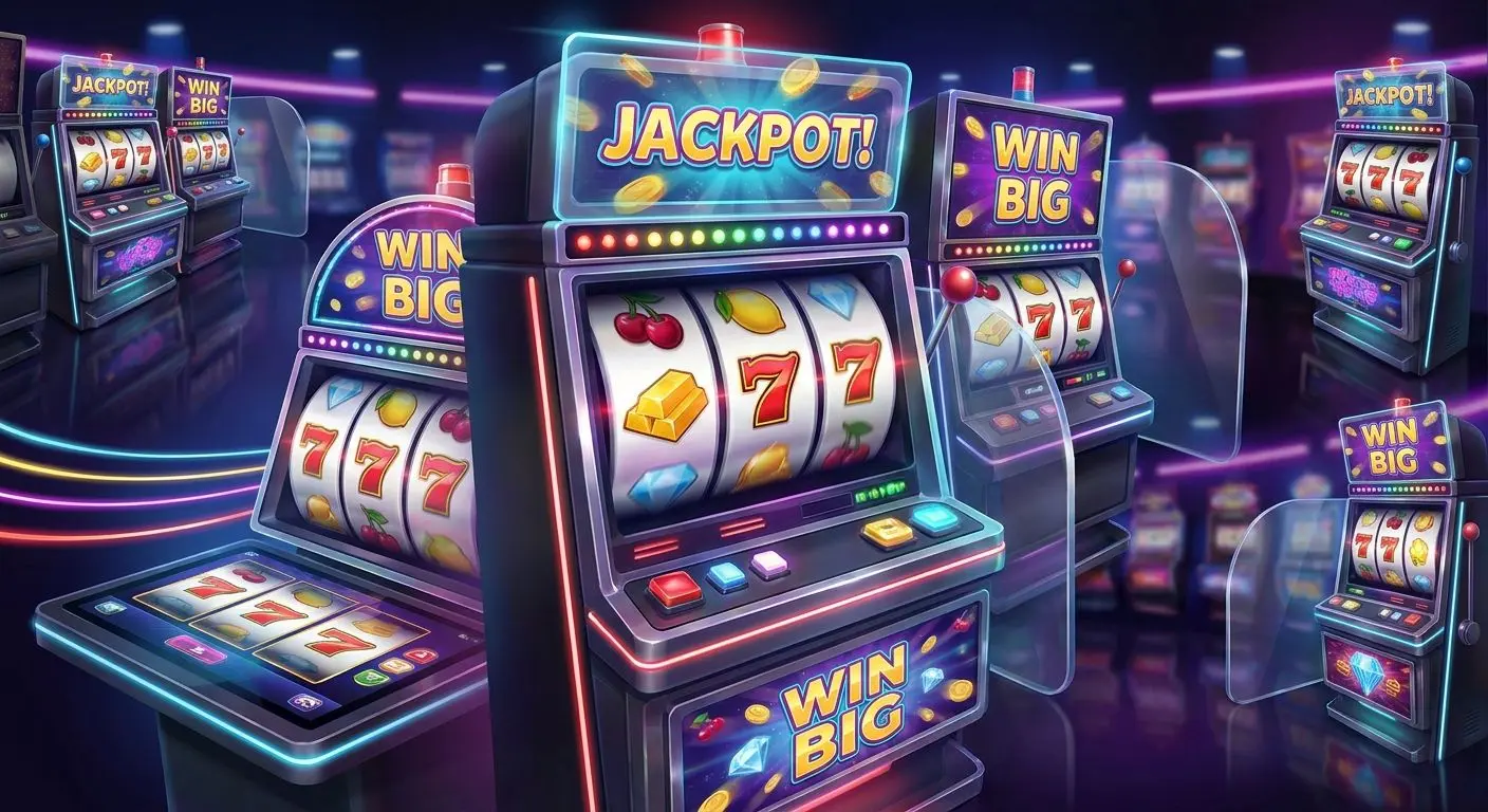 Collage of colourful slot reels and game styles