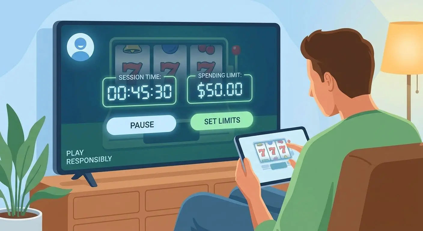 Player using slot session limits and timer controls for responsible play