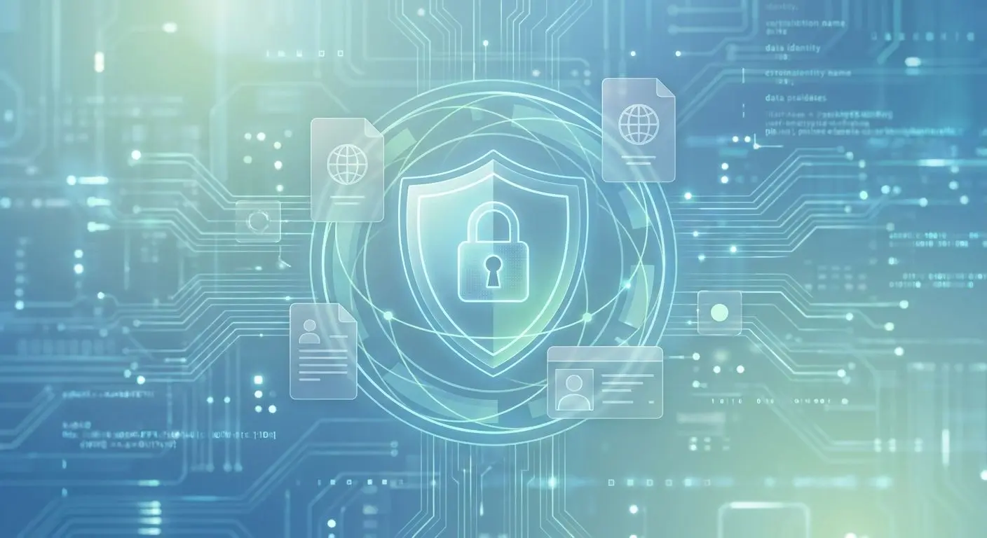 Secure identity verification concept with shield and documents