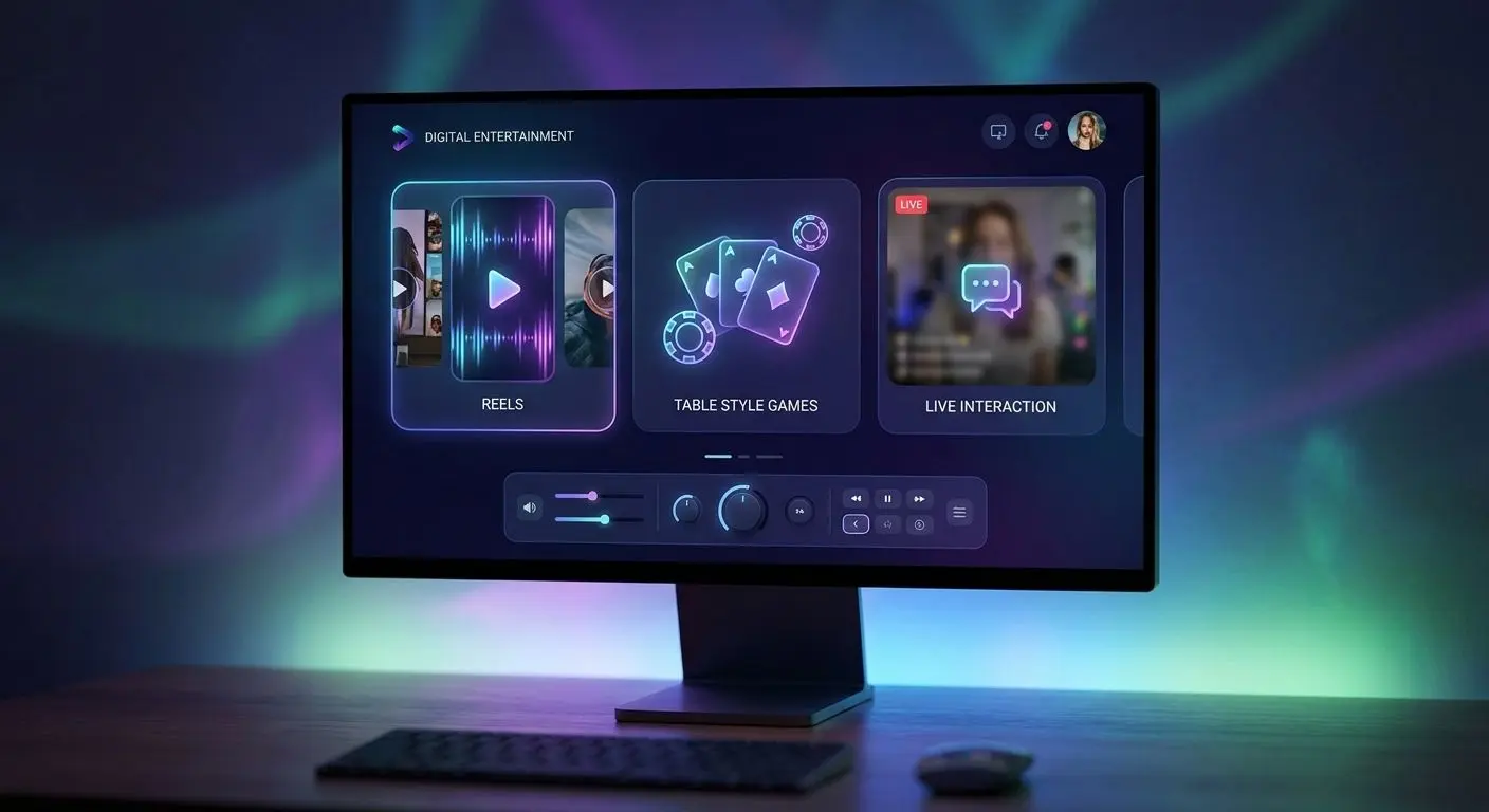 Illustration of an online games dashboard with several categories