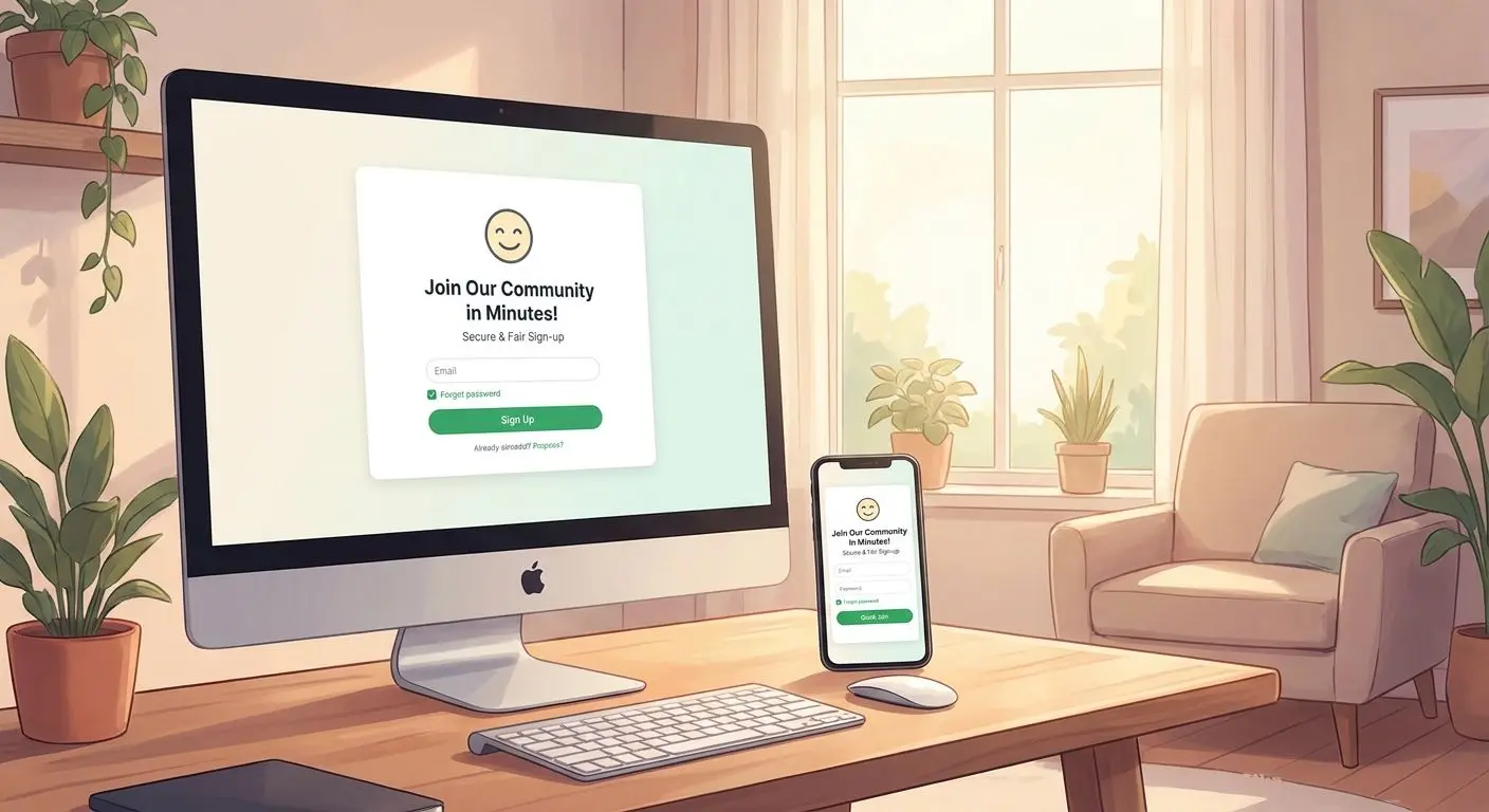 Simple online registration screen on desktop and mobile