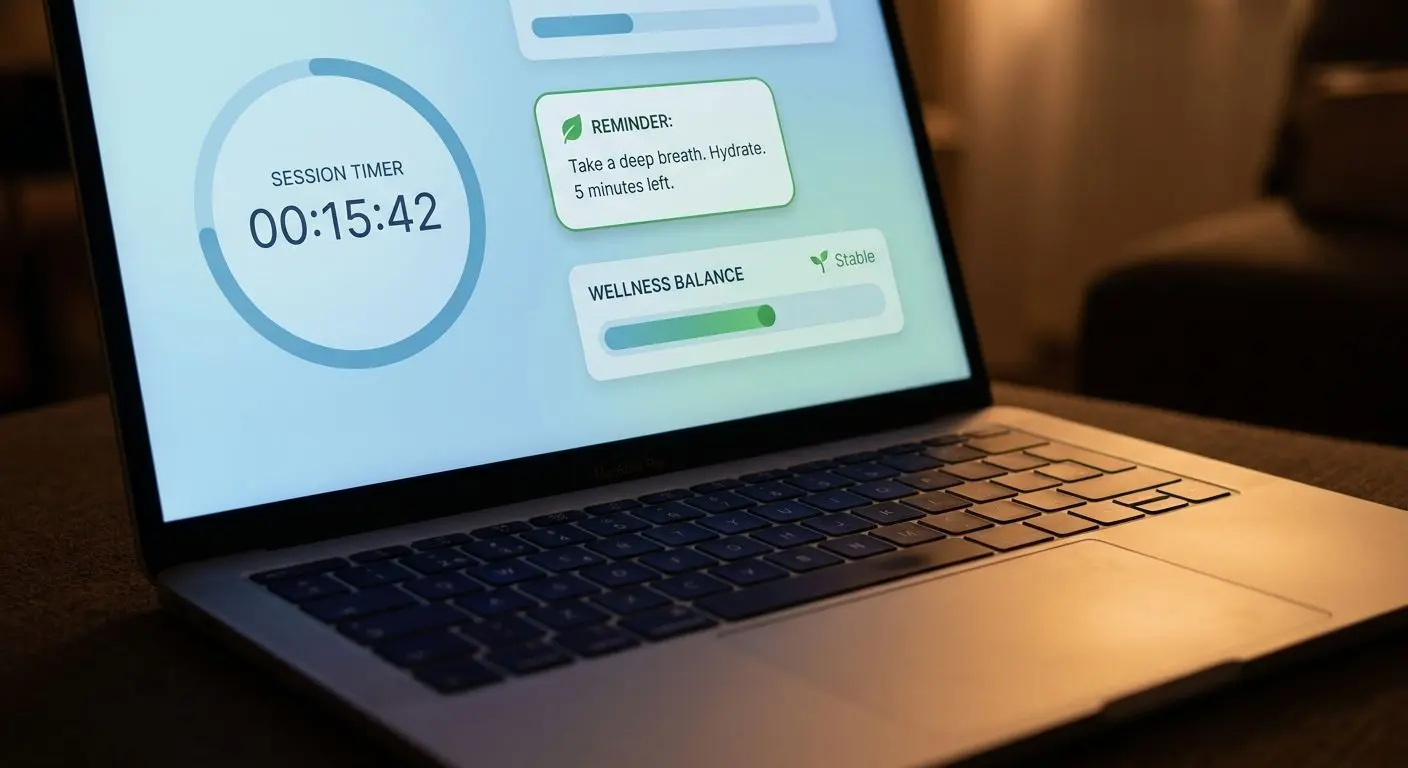 Session timer and play reminder displayed on a device screen