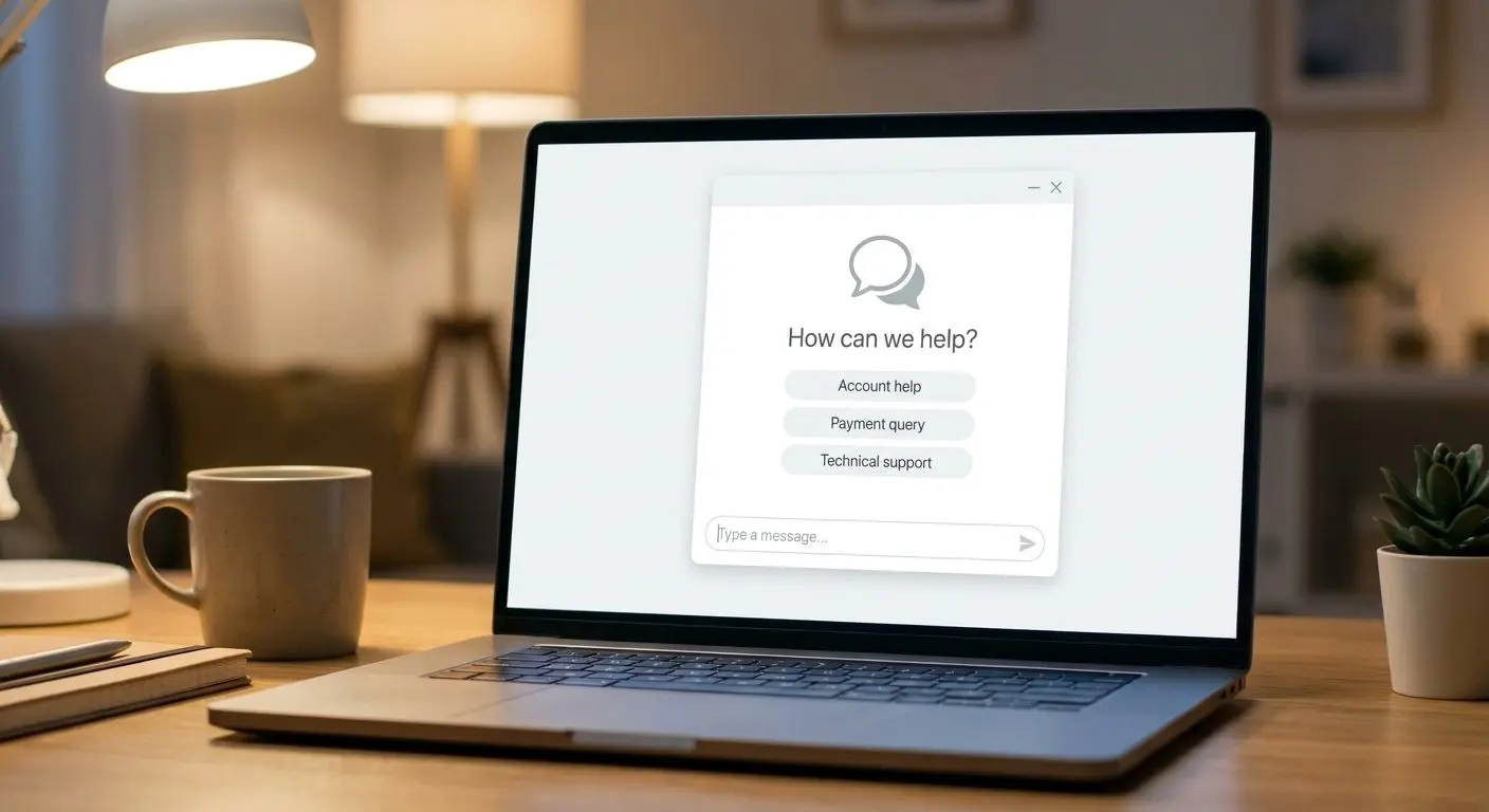 Live chat support interface with account and payment help options