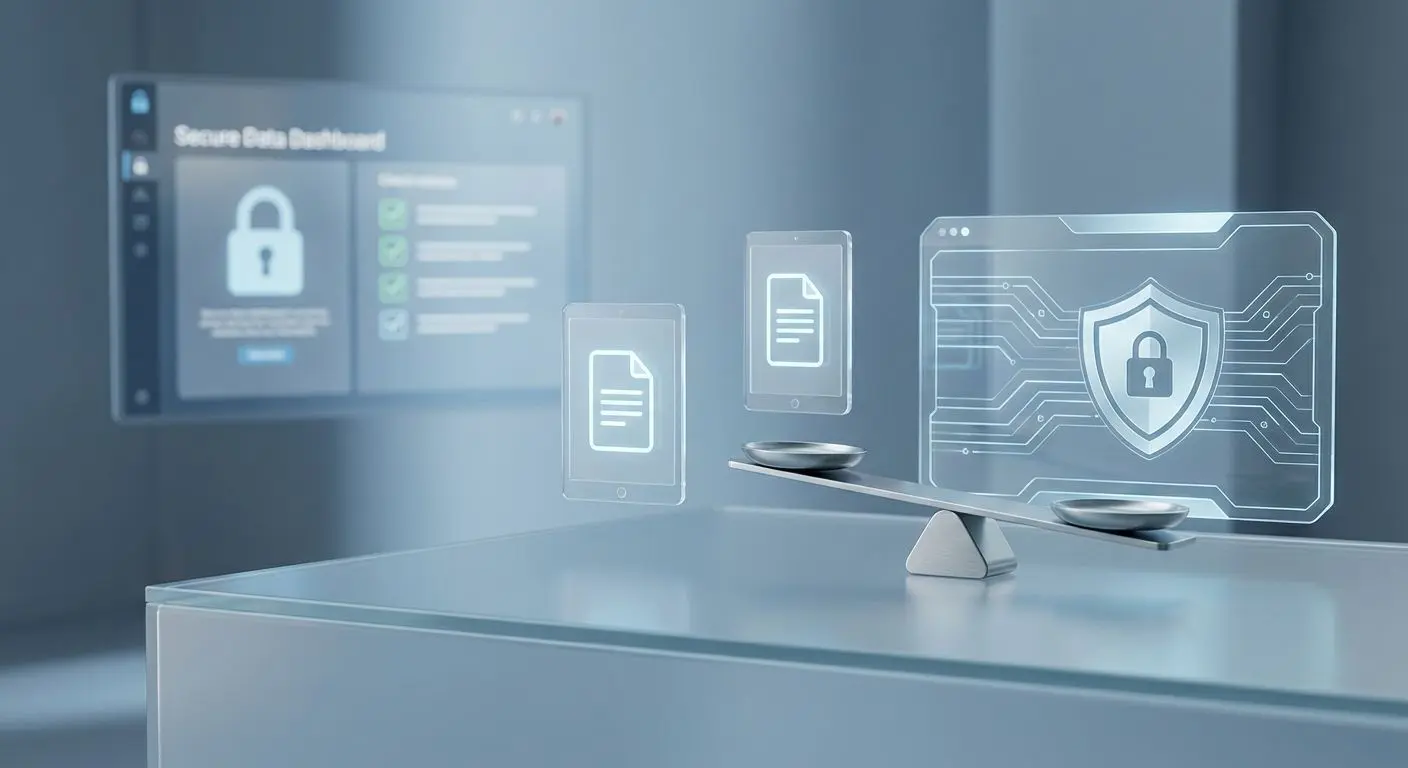 Digital legal terms document with shield and scales icons